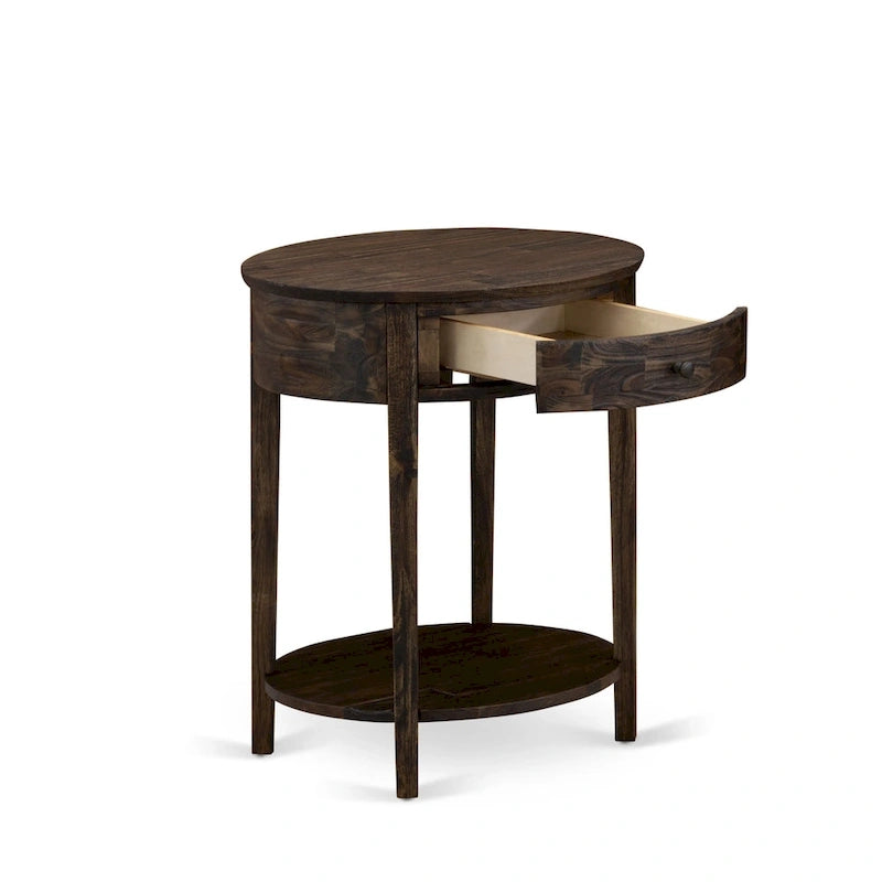 Ensemble de chambre à coucher 2 pièces East West Furniture - Cadre de lit avec tête de lit marron et 1 table de chevet en bois avec pieds noirs (taille de lit au choix)