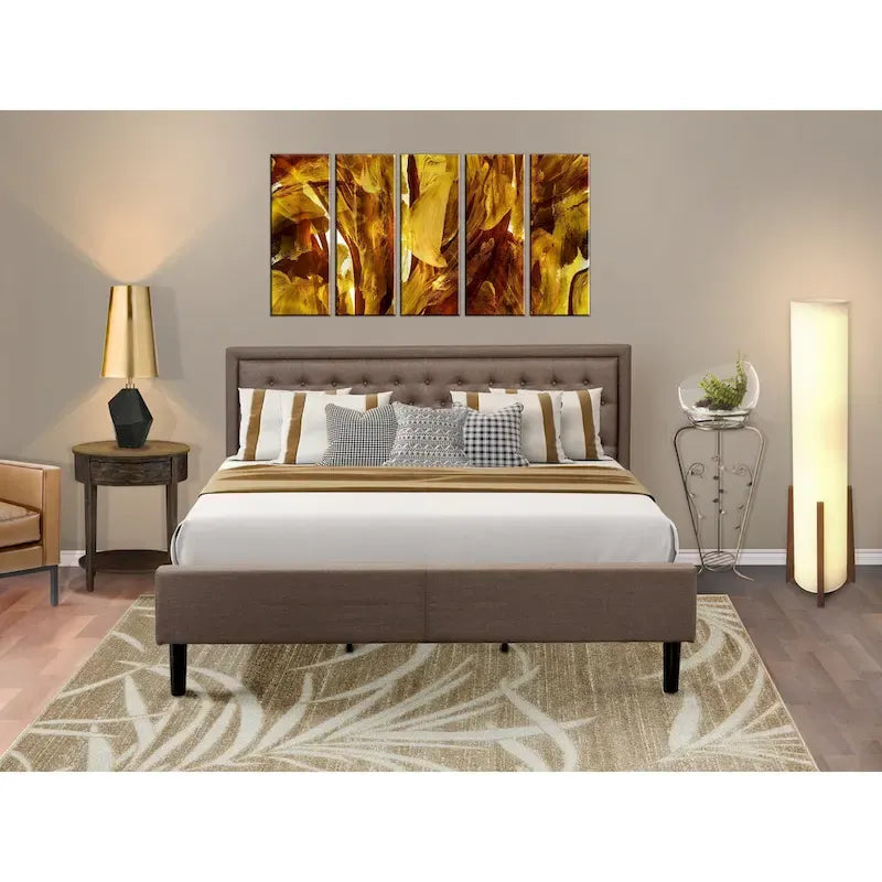 Ensemble de chambre à coucher 2 pièces East West Furniture - Cadre de lit avec tête de lit marron et 1 table de chevet en bois avec pieds noirs (taille de lit au choix)