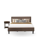Ensemble de chambre à coucher 2 pièces East West Furniture - Cadre de lit avec tête de lit marron et 1 table de chevet en bois avec pieds noirs (taille de lit au choix)
