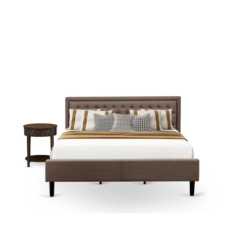Ensemble de chambre à coucher 2 pièces East West Furniture - Cadre de lit avec tête de lit marron et 1 table de chevet en bois avec pieds noirs (taille de lit au choix)