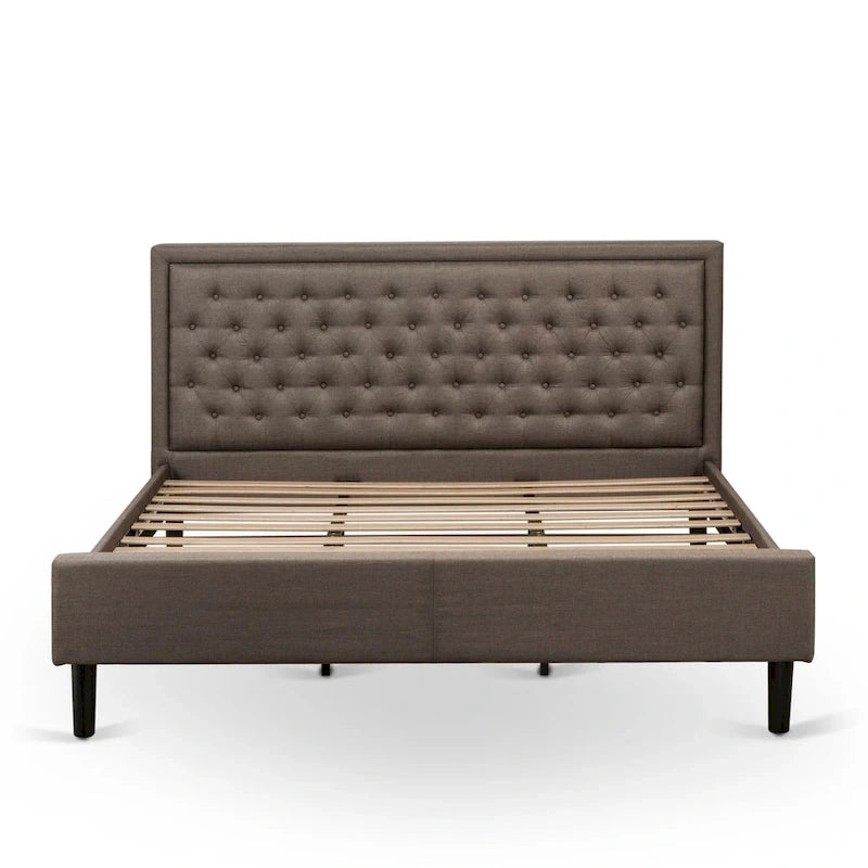 Ensemble de chambre à coucher 2 pièces East West Furniture - Cadre de lit avec tête de lit marron et 1 table de chevet en bois avec pieds noirs (taille de lit au choix)