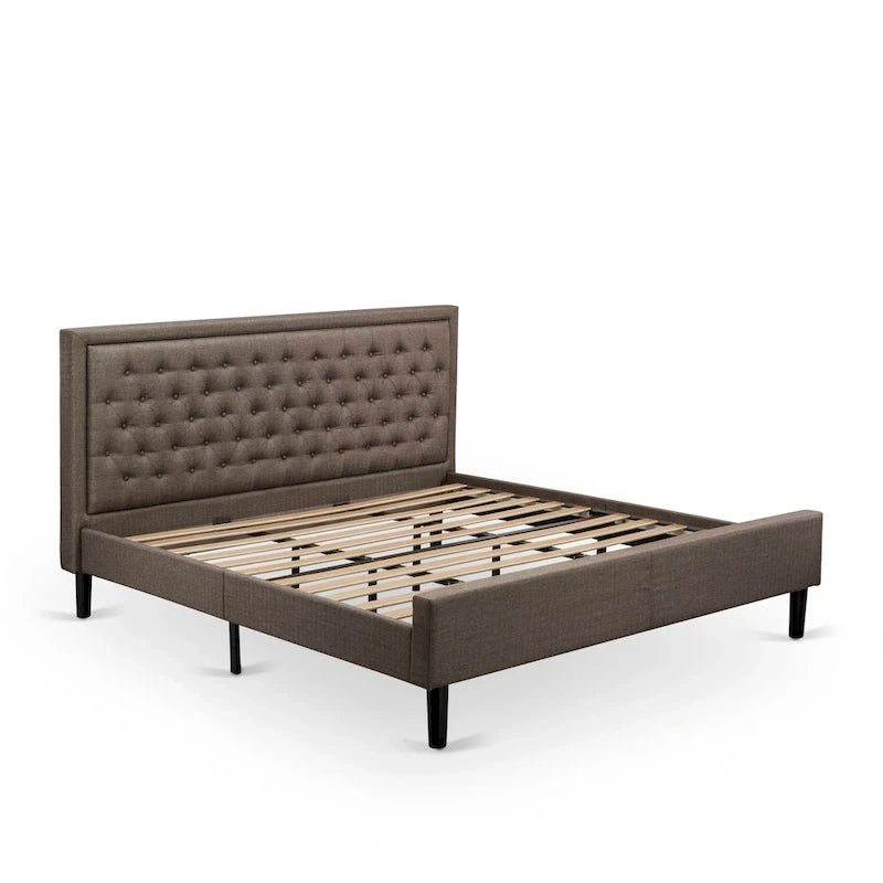 Ensemble de chambre à coucher 2 pièces East West Furniture - Cadre de lit avec tête de lit marron et 1 table de chevet en bois avec pieds noirs (taille de lit au choix)