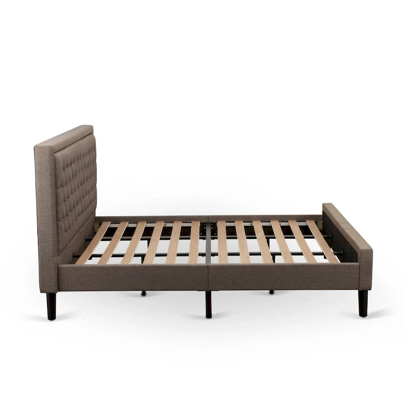 Ensemble de chambre à coucher 2 pièces East West Furniture - Cadre de lit avec tête de lit marron et 1 table de chevet en bois avec pieds noirs (taille de lit au choix)