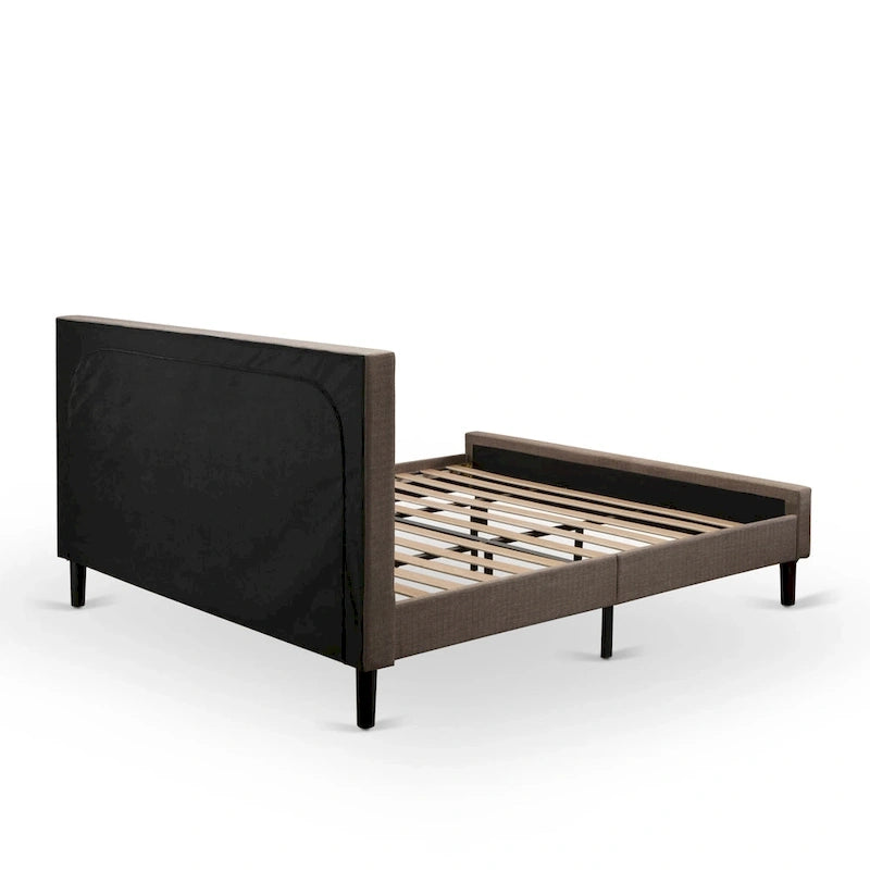 Ensemble de chambre à coucher 2 pièces East West Furniture - Cadre de lit avec tête de lit marron et 1 table de chevet en bois avec pieds noirs (taille de lit au choix)