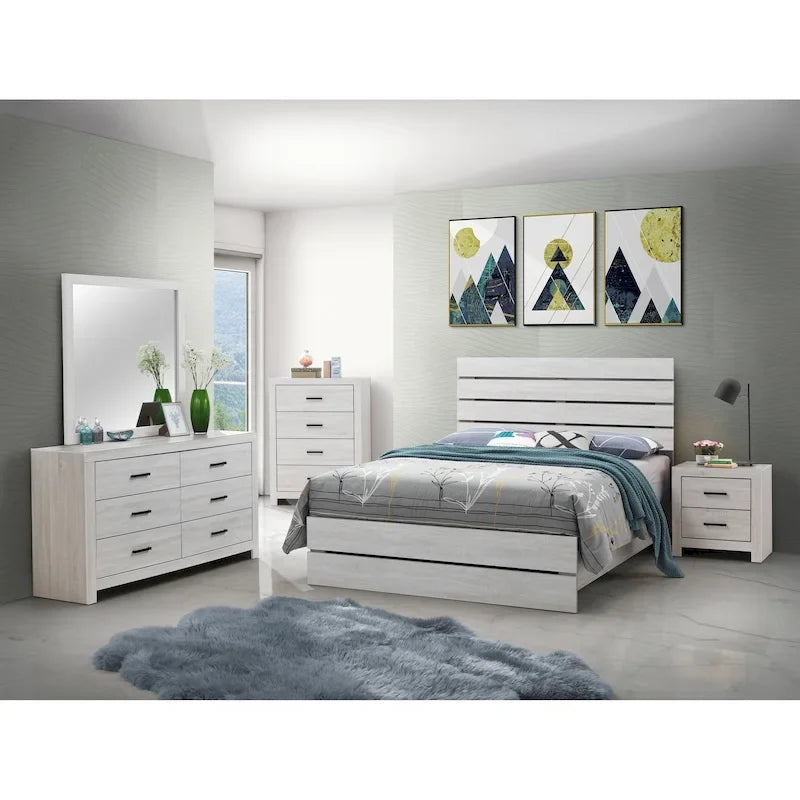 Set camera da letto Geary 5 pezzi con pannello testiera a doghe e 2 comodini