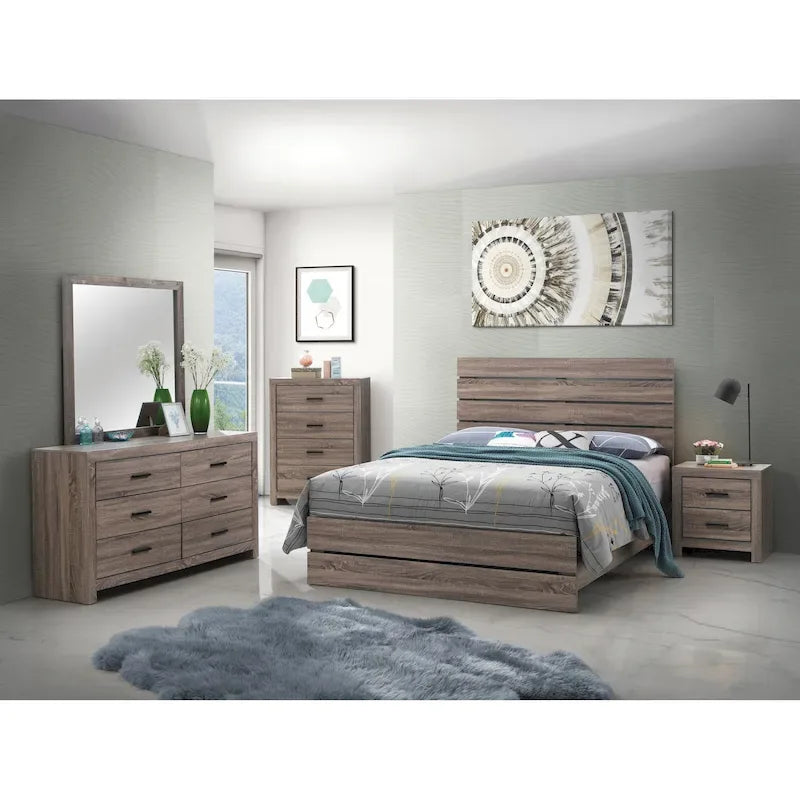 Ensemble de chambre à coucher Geary 5 pièces avec tête de lit à lattes et 2 tables de chevet