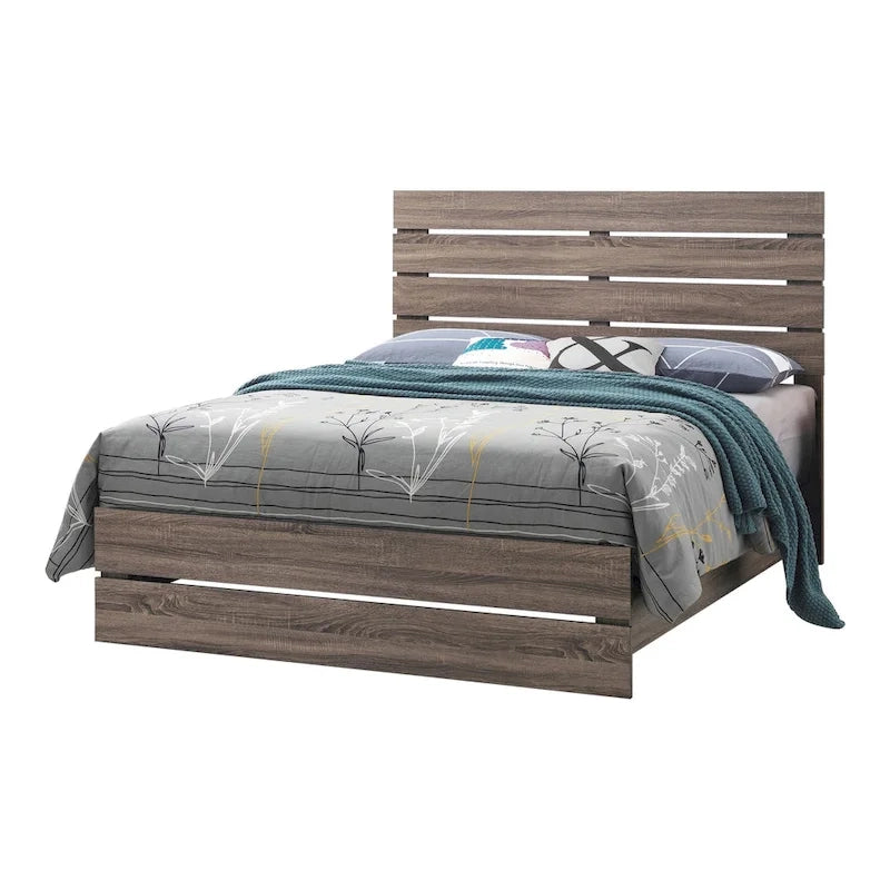 Set camera da letto Geary 5 pezzi con pannello testiera a doghe e 2 comodini