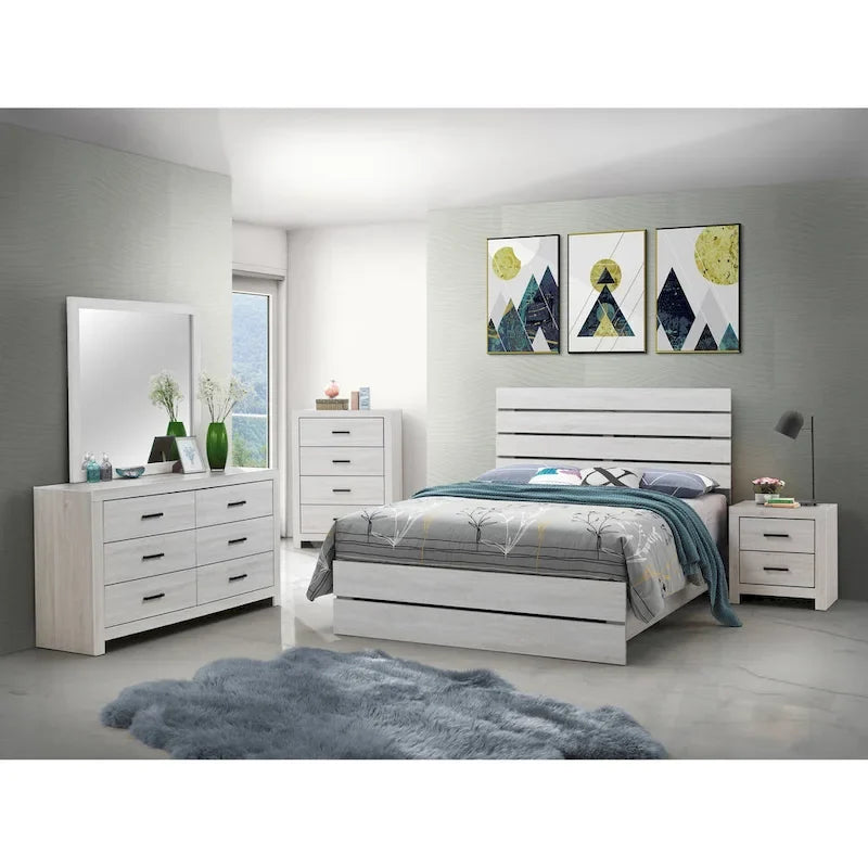 Set camera da letto Geary 5 pezzi con pannello testiera a doghe e 2 comodini
