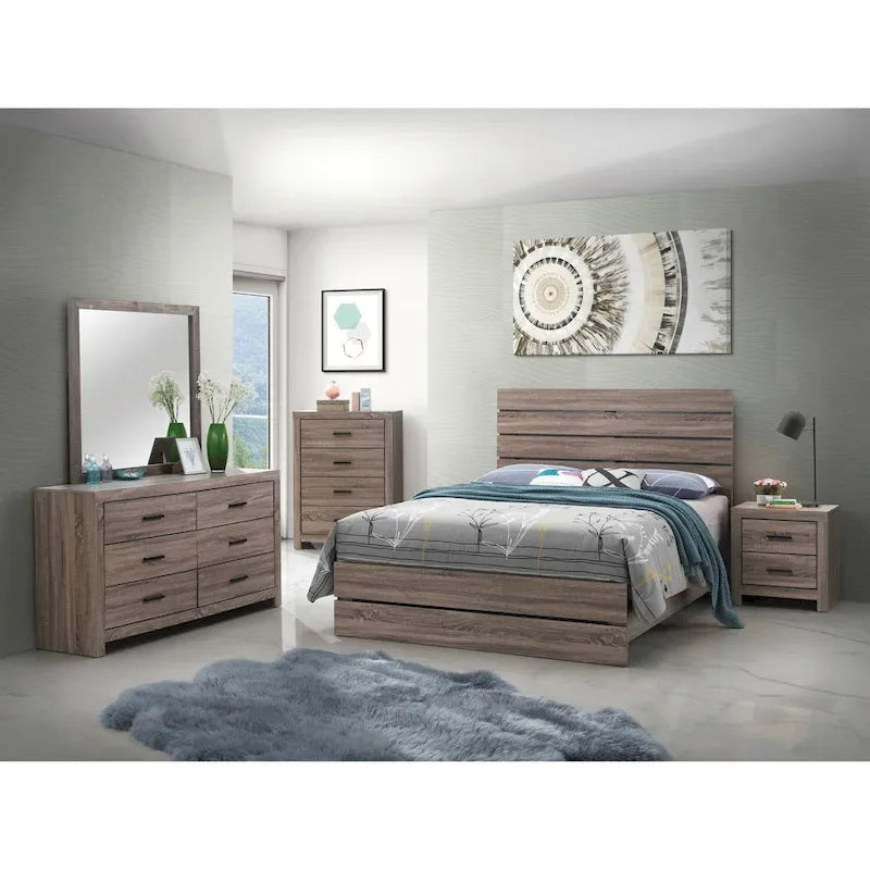 Set camera da letto Geary 5 pezzi con pannello testiera a doghe e 2 comodini