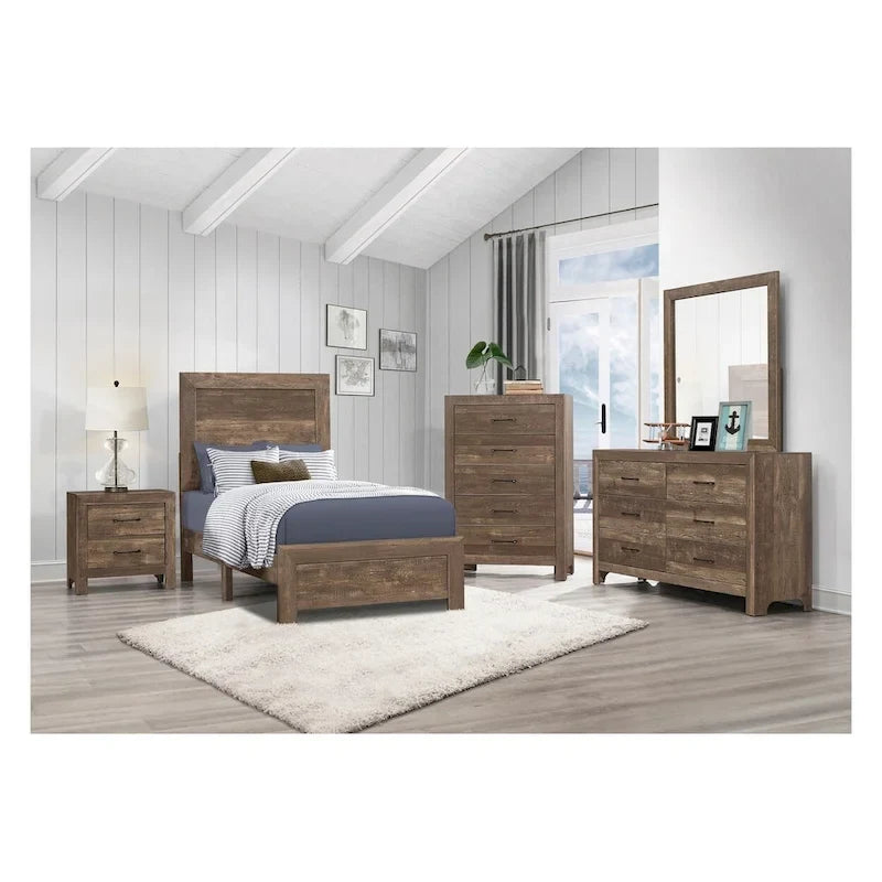 Ensemble de chambre à coucher moderne rustique marron Tabina 3 pièces