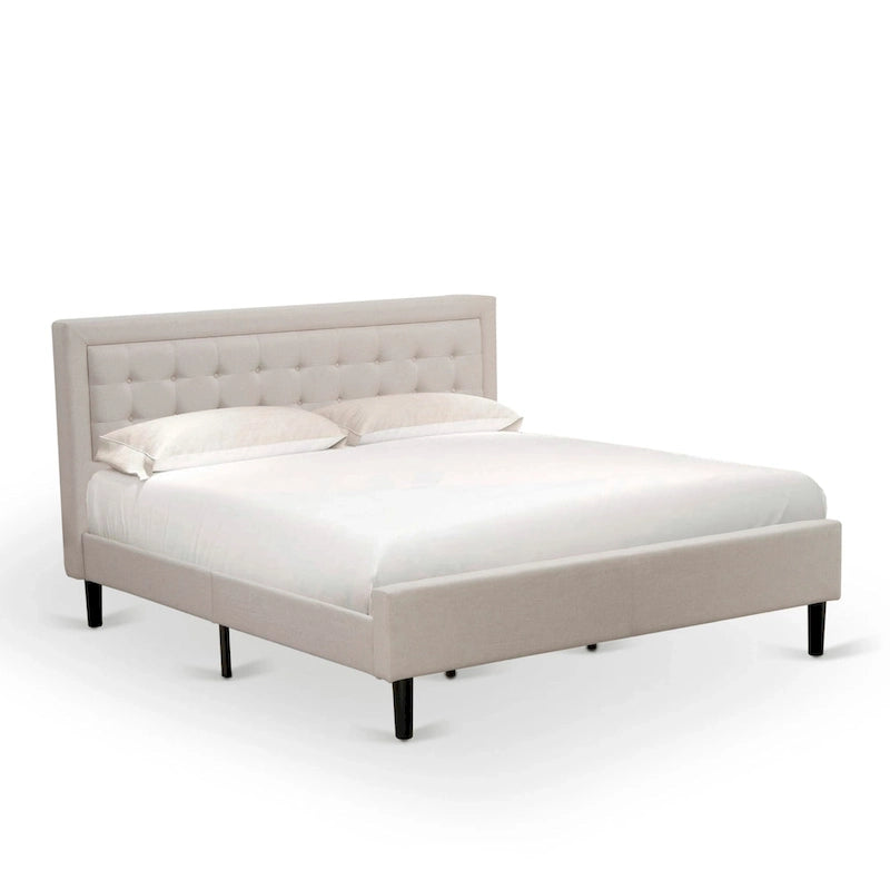 Ensemble de chambre King avec 1 lit et une table de chevet couleur crème brossée - Lit en lin beige brume (option pièces)