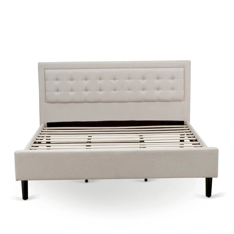 Ensemble de chambre King avec 1 lit et une table de chevet couleur crème brossée - Lit en lin beige brume (option pièces)