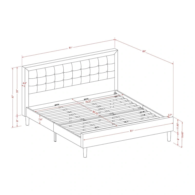 Ensemble de chambre King avec 1 lit et une table de chevet couleur crème brossée - Lit en lin beige brume (option pièces)