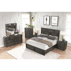 Ensemble de lit Roundhill Furniture Belani à panneaux de bois, comprenant un lit, une commode, un miroir, deux tables de chevet et un chiffonnier, couleur expresso