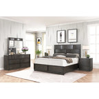Ensemble de lit Roundhill Furniture Belani à panneaux de bois, comprenant un lit, une commode, un miroir, deux tables de chevet et un chiffonnier, couleur expresso