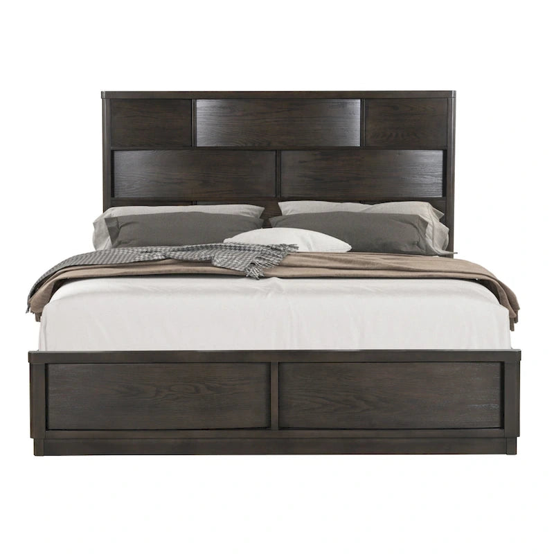 Ensemble de lit Roundhill Furniture Belani à panneaux de bois, comprenant un lit, une commode, un miroir, deux tables de chevet et un chiffonnier, couleur expresso