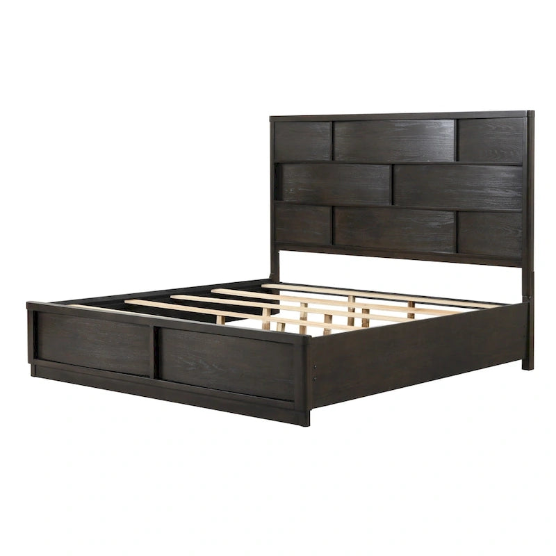 Ensemble de lit Roundhill Furniture Belani à panneaux de bois, comprenant un lit, une commode, un miroir, deux tables de chevet et un chiffonnier, couleur expresso