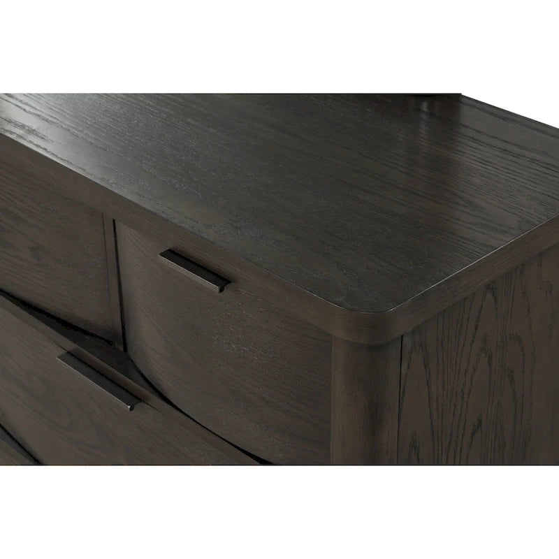 Ensemble de lit Roundhill Furniture Belani à panneaux de bois, comprenant un lit, une commode, un miroir, deux tables de chevet et un chiffonnier, couleur expresso