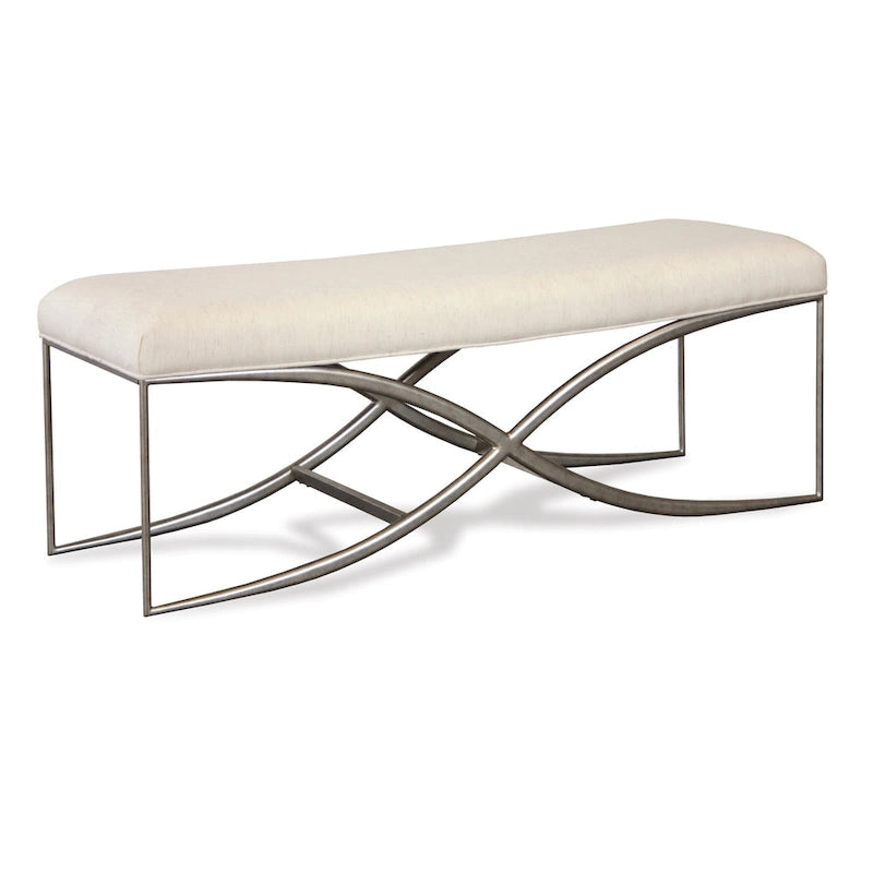Ensemble de chambre à coucher Roundhill Furniture Mantalia en bois massif, comprenant un lit à panneaux, une commode, un miroir, deux tables de chevet et un banc, couleur champagne.