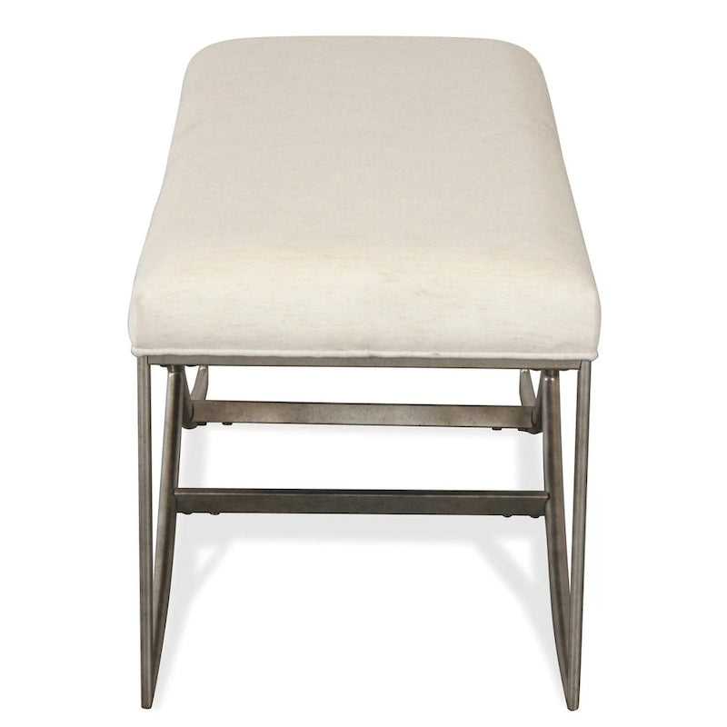 Ensemble de chambre à coucher Roundhill Furniture Mantalia en bois massif, comprenant un lit à panneaux, une commode, un miroir, deux tables de chevet et un banc, couleur champagne.