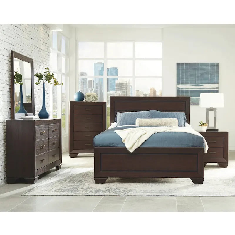 Ensemble de chambre à coucher Oatfield Dark Cocoa 5 pièces avec 2 tables de chevet