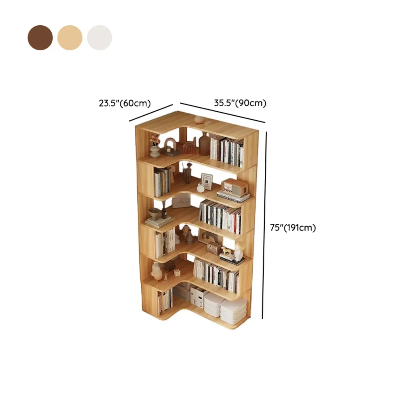 Bibliothèque d'angle en bois composite à 6 étagères