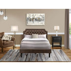 2-Piece King Bedroom set with Bed and Wire Brushed Black End Table - Dark Brown Pu leather and Black Legs (Bed Size Option)