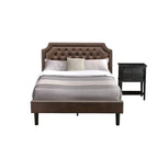Ensemble de chambre à coucher 2 pièces King avec lit et table de chevet noire brossée - Cuir PU marron foncé et pieds noirs (taille de lit au choix)