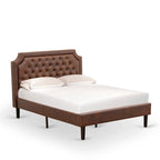 Ensemble de chambre à coucher 2 pièces King avec lit et table de chevet noire brossée - Cuir PU marron foncé et pieds noirs (taille de lit au choix)