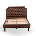 Ensemble de chambre à coucher 2 pièces King avec lit et table de chevet noire brossée - Cuir PU marron foncé et pieds noirs (taille de lit au choix)