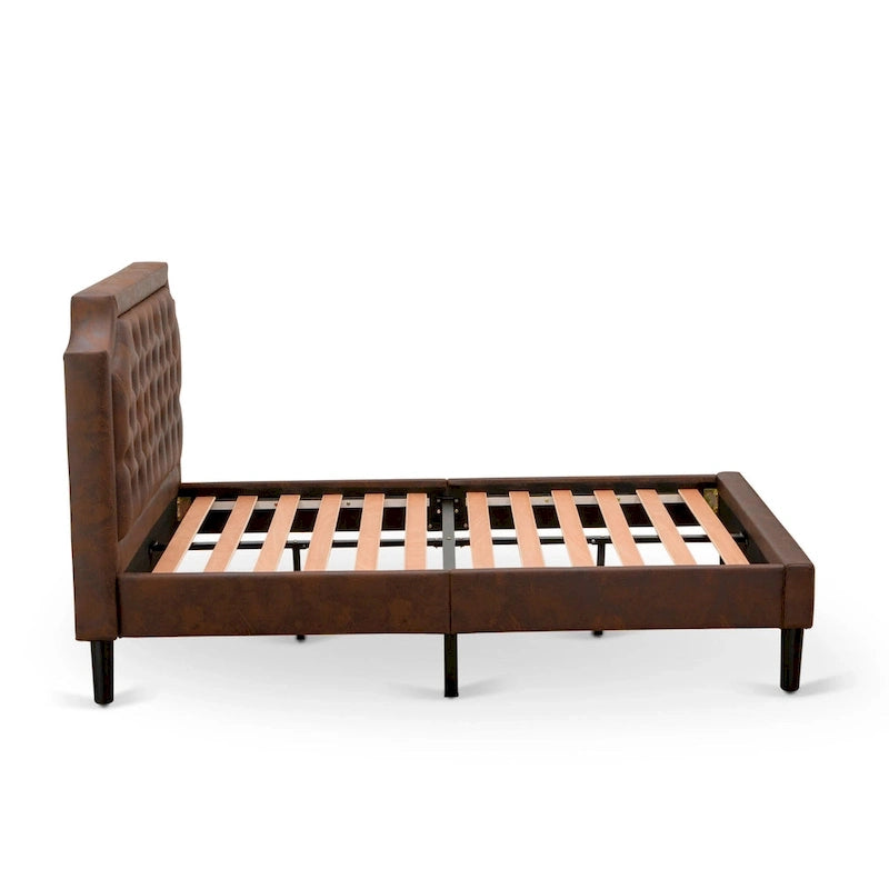 Ensemble de chambre à coucher 2 pièces King avec lit et table de chevet noire brossée - Cuir PU marron foncé et pieds noirs (taille de lit au choix)