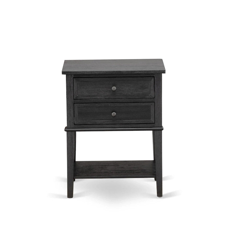 Ensemble de chambre à coucher 2 pièces King avec lit et table de chevet noire brossée - Cuir PU marron foncé et pieds noirs (taille de lit au choix)