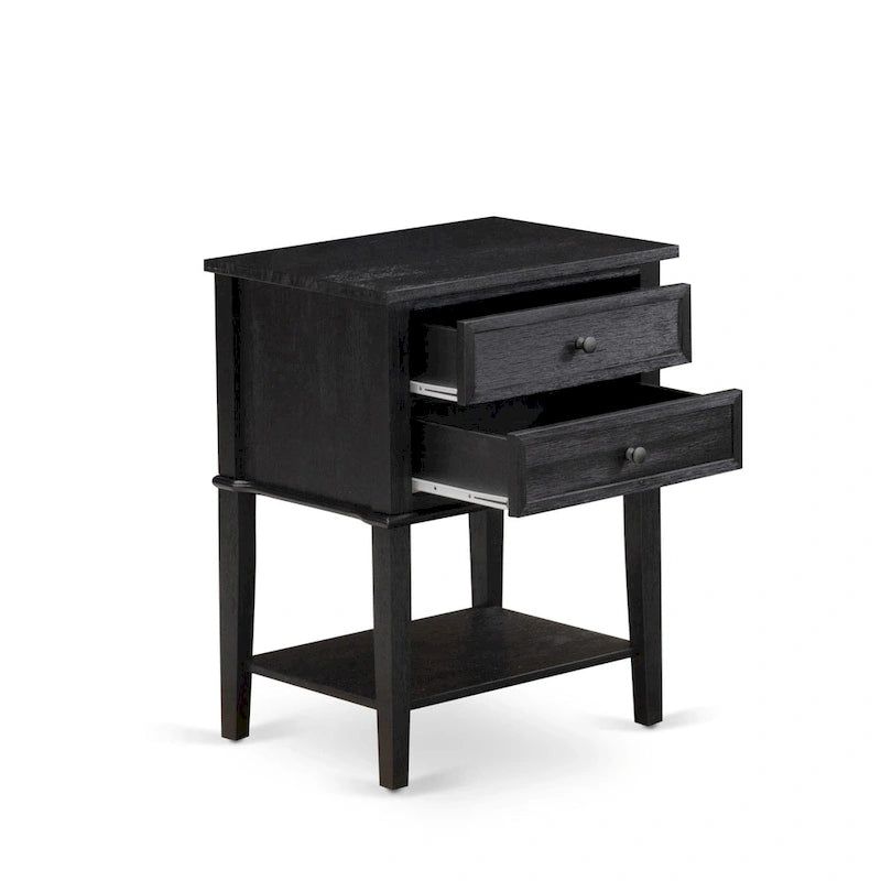 Ensemble de chambre à coucher 2 pièces King avec lit et table de chevet noire brossée - Cuir PU marron foncé et pieds noirs (taille de lit au choix)