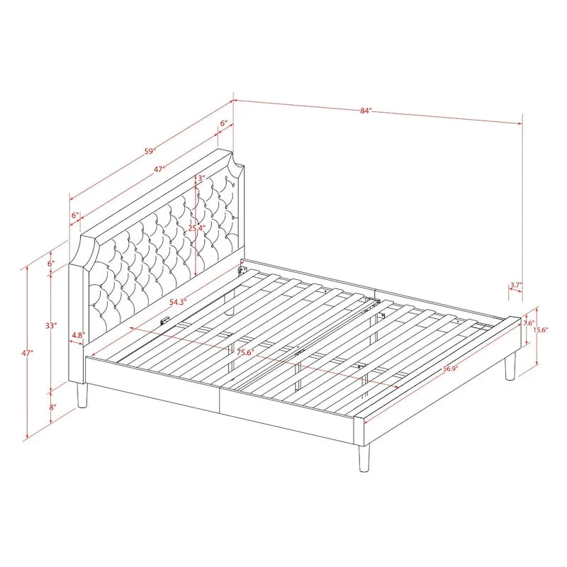 Ensemble de chambre à coucher 2 pièces King avec lit et table de chevet noire brossée - Cuir PU marron foncé et pieds noirs (taille de lit au choix)