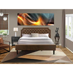 Ensemble de chambre à coucher 2 pièces King avec lit et table de chevet noire brossée - Cuir PU marron foncé et pieds noirs (taille de lit au choix)