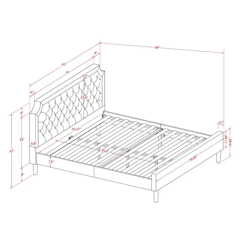 Ensemble de chambre à coucher 2 pièces King avec lit et table de chevet noire brossée - Cuir PU marron foncé et pieds noirs (taille de lit au choix)