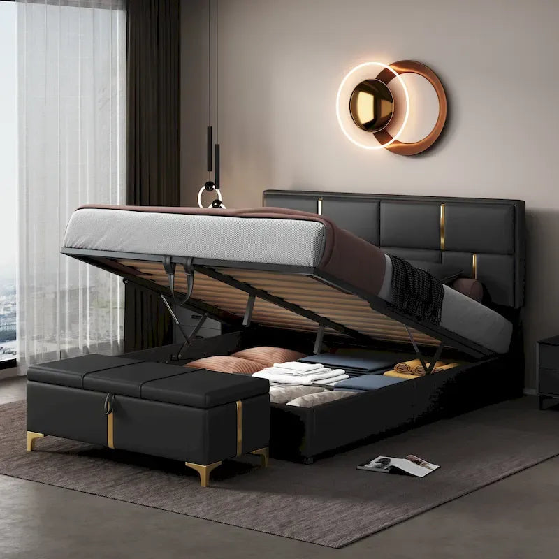 Ensemble de chambre à coucher 2 pièces, lit plateforme rembourré Queen Size