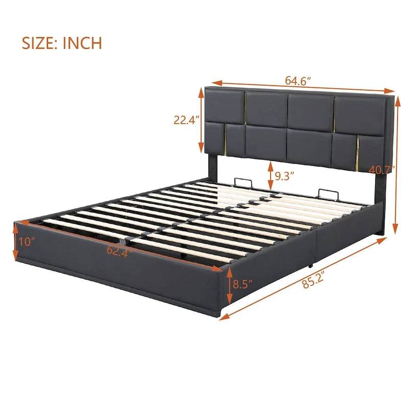 Ensemble de chambre à coucher 2 pièces, lit plateforme rembourré Queen Size