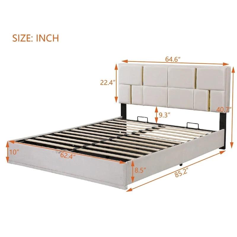 Ensemble de chambre à coucher 2 pièces, lit plateforme rembourré Queen Size
