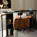 Tables de bar modernes en acier et pierre noire avec piédestal de rangement