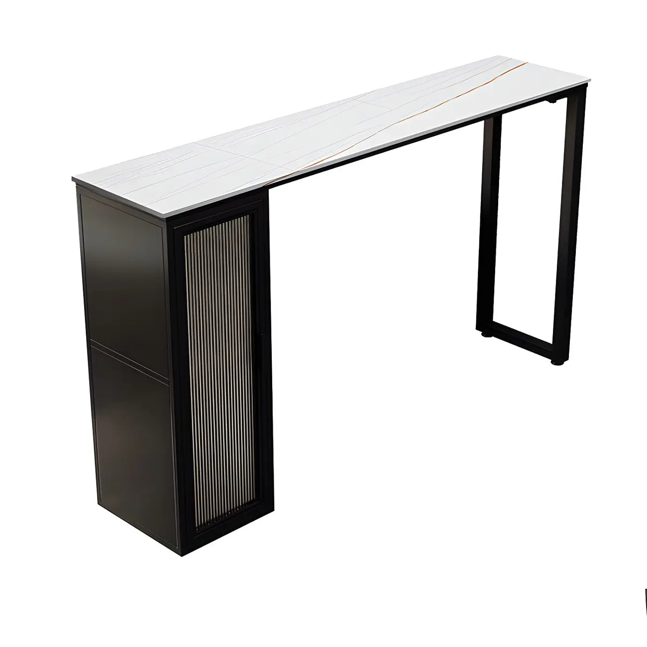 Tables de bar modernes en acier et pierre noire avec piédestal de rangement