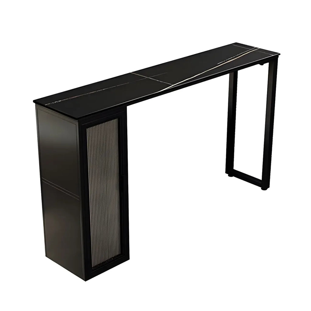 Tables de bar modernes en acier et pierre noire avec piédestal de rangement