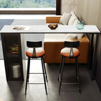 Tables de bar modernes en acier et pierre noire avec piédestal de rangement