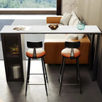 Tables de bar modernes en acier et pierre noire avec piédestal de rangement