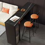 Tables de bar modernes en acier et pierre noire avec piédestal de rangement