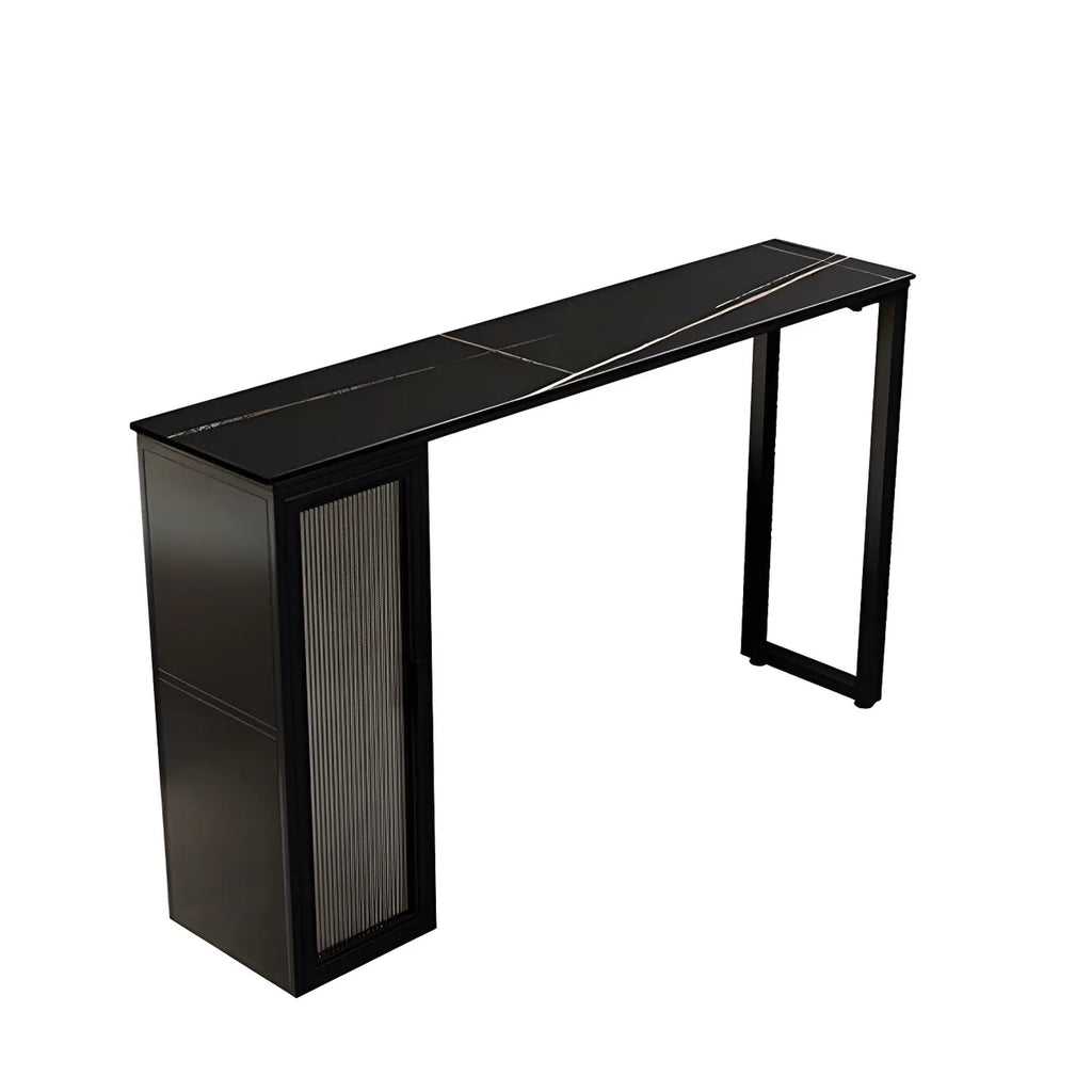 Tables de bar modernes en acier et pierre noire avec piédestal de rangement