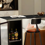 Tables de bar modernes en acier et pierre noire avec piédestal de rangement