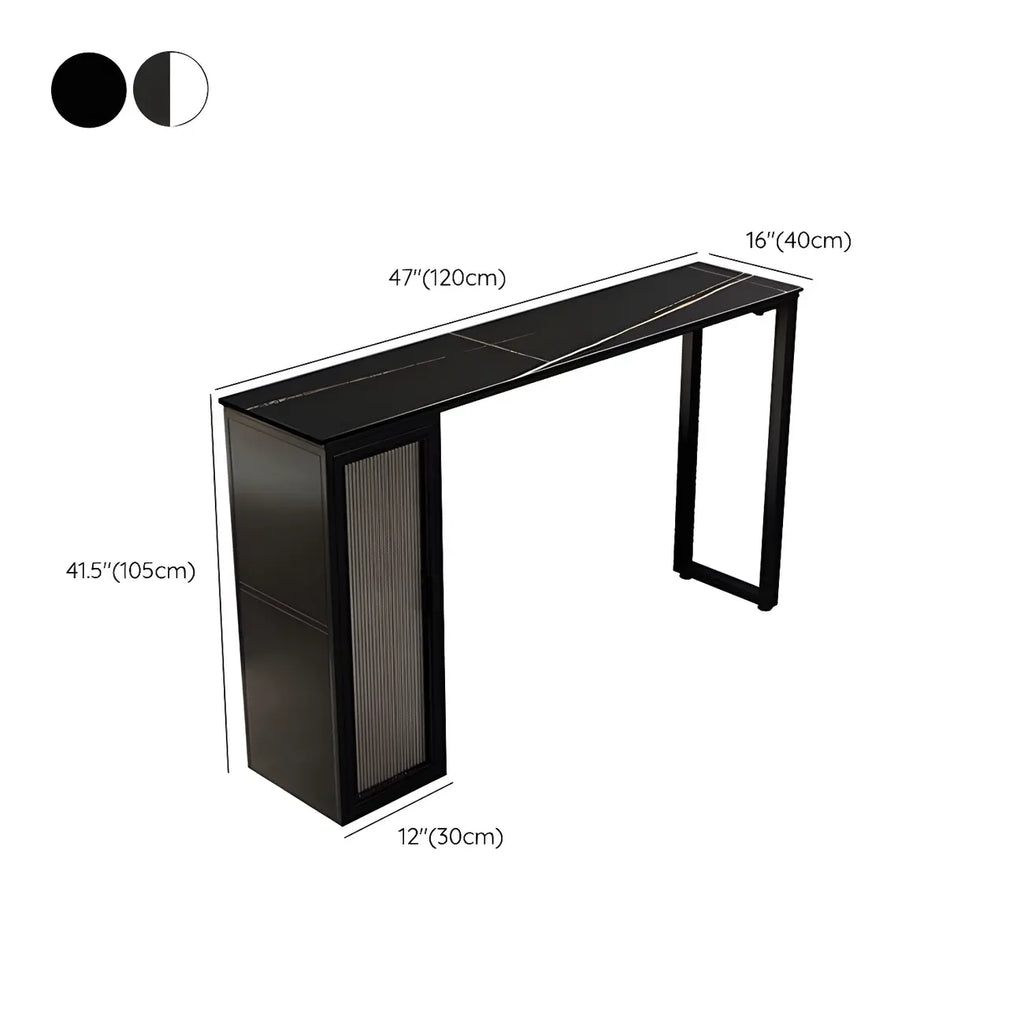 Tables de bar modernes en acier et pierre noire avec piédestal de rangement