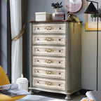 Commode vintage en bois gris à motif floral et 6 tiroirs pour la maison