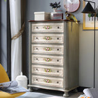 Commode vintage en bois gris à motif floral et 6 tiroirs pour la maison